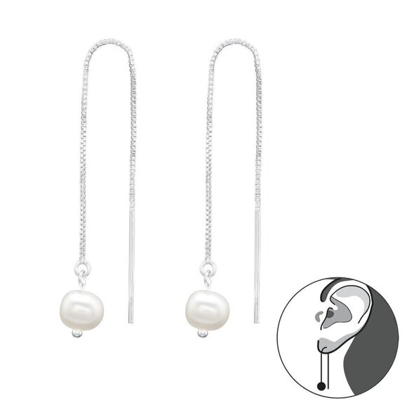 Martin Pere Jewelry - Pearl Silver Threader Earrings Sterling and Freshwater Pearls